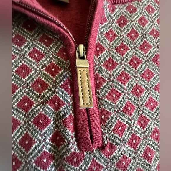 Tasso Elba Burgundy Quarter Zip Crew Neck Sweater X-Large Geometric Pattern - Picture 4 of 9